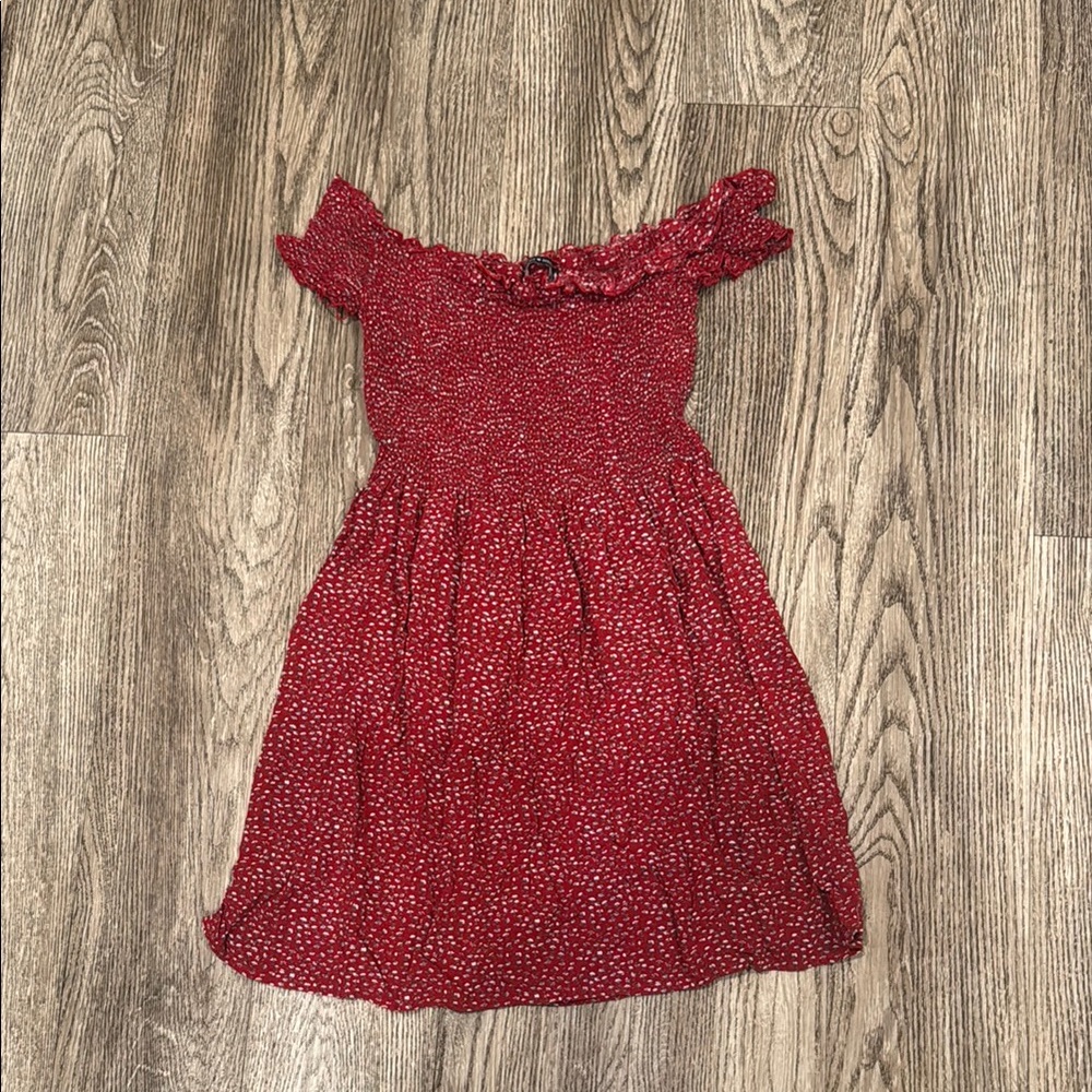 Brandy Melville Red Pleated Off-Shoulder Sundress
